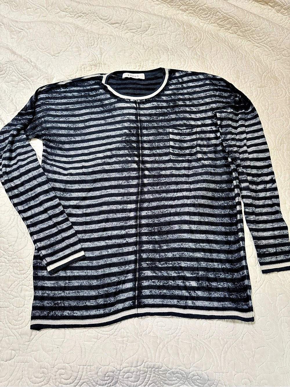 kokun Bamboo Cashmere Overdyed Striped Sweater Black & white Medium Quiet Luxury